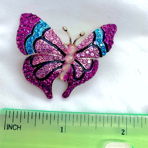 Pink Butterfly Rhinestone Brooch - Picture 3 of 3
